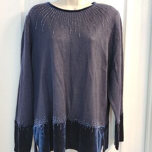 Alfred Dunner Navy Blue Enchanted Evening Sparkly Sweater Size L